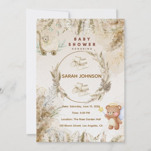 Elegant Baby Shower Invitation | Pink Floral Kaart (Voorkant)
