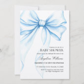 Elegant Baby Shower Invitation with a Blue Bow.  Kaart (Voorkant)