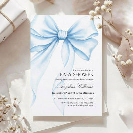 Elegant Baby Shower Invitation with a Blue Bow.  Kaart