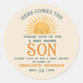 Elegant Baby Shower Invitation with Family Name  Ronde Sticker (Voorkant)