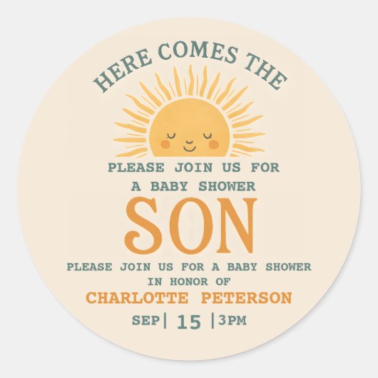 Elegant Baby Shower Invitation with Family Name  Ronde Sticker (Voorkant)