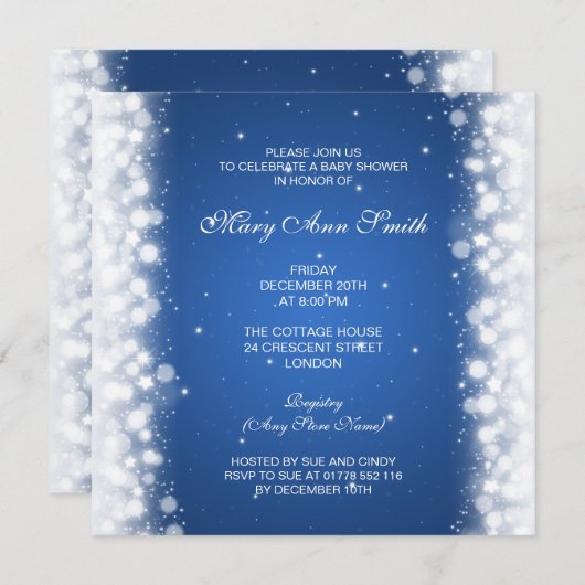 Elegant Baby Shower Magic Sparkle Blue Kaart (Voorkant / Achterkant)