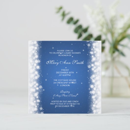 Elegant Baby Shower Magic Sparkle Blue Kaart (Staand voorkant)