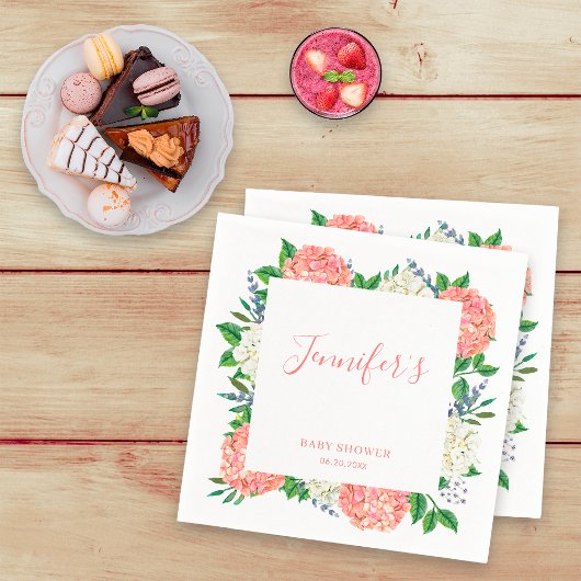 Elegant Baby shower met witte flacon Hydrangea Servet