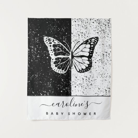 Elegant Baby shower met zwarte en witte vlinder ge Wandkleed (Voorkant)