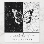 Elegant Baby shower met zwarte en witte vlinder ge Wijn Etiket (Enkel label)