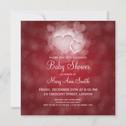 Elegant Baby shower Modern Hearts Red Kaart (Voorkant)