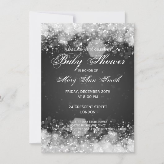 Elegant Baby shower Night Sparkle Black Kaart (Voorkant)