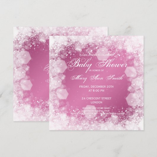 Elegant Baby shower Night Sparkle Pink Kaart (Voorkant / Achterkant)