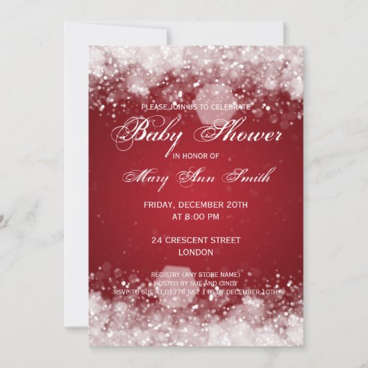 Elegant Baby shower Night Sparkle Red Kaart (Voorkant)