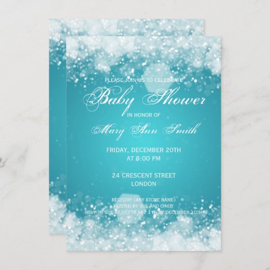 Elegant Baby Shower Night Sparkle Turquoise Kaart (Voorkant / Achterkant)