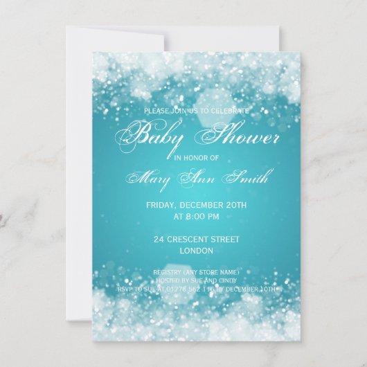 Elegant Baby Shower Night Sparkle Turquoise Kaart (Voorkant)