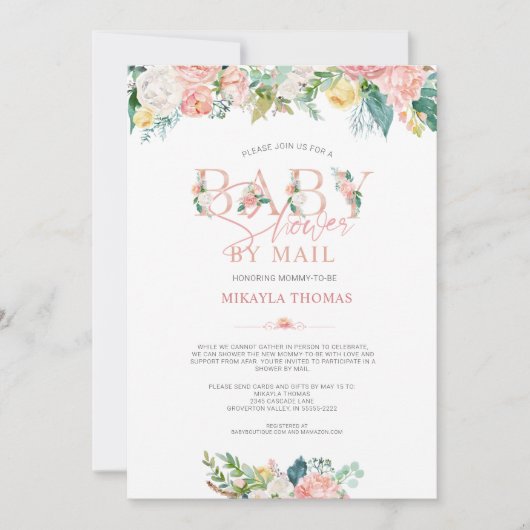 Elegant Baby shower per post Roos Gold Pink Floral Kaart (Voorkant)