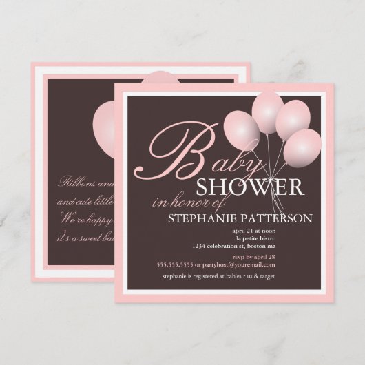 Elegant Baby shower roze ballonnen uitnodiging (Voorkant / Achterkant)