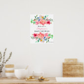 Elegant Baby shower Roze Roze Bloem Poster (Keuken)