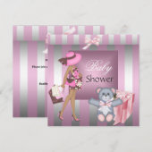 Elegant Baby shower  Roze Silver Stripe Gift Kaart (Voorkant / Achterkant)