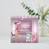 Elegant Baby shower  Roze Silver Stripe Gift Kaart (Staand voorkant)