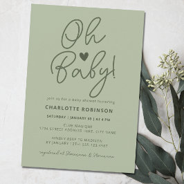 Elegant Baby shower Script Modern Sage Green Kaart
