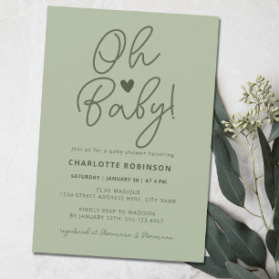 Elegant Baby shower Script Modern Sage Green Kaart