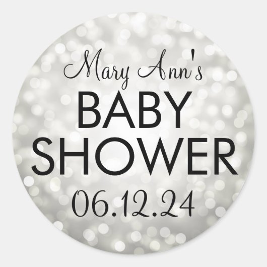 Elegant Baby shower Silver Glitter Lights Ronde Sticker (Voorkant)