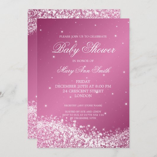 Elegant Baby Shower Sparkling Wave Pink Kaart (Voorkant / Achterkant)