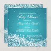 Elegant Baby Shower Sparkling Wave Turquoise Kaart (Voorkant / Achterkant)