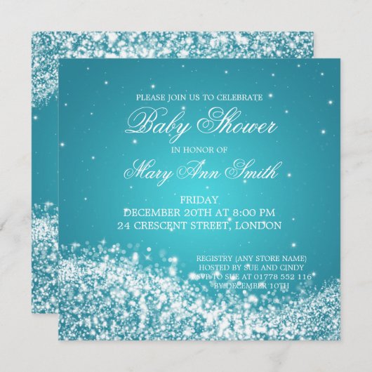 Elegant Baby Shower Sparkling Wave Turquoise Kaart (Voorkant / Achterkant)