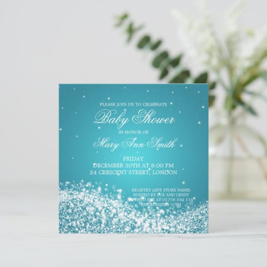 Elegant Baby Shower Sparkling Wave Turquoise Kaart (Staand voorkant)