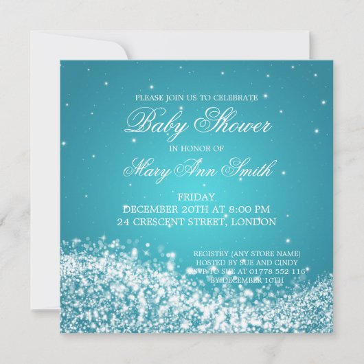 Elegant Baby Shower Sparkling Wave Turquoise Kaart (Voorkant)