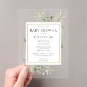Elegant Baby shower Sprinkle Waterverf Greenery Acryl Uitnodigingen (Insitu (Draagbaar))