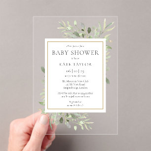 Elegant Baby shower Sprinkle Waterverf Greenery Acryl Uitnodigingen