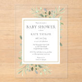 Elegant Baby shower Sprinkle Waterverf Greenery Acryl Uitnodigingen (Voorkant)