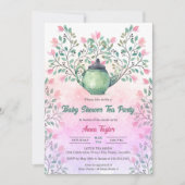 Elegant Baby shower Tea Party Teapot Floral Kaart (Voorkant)