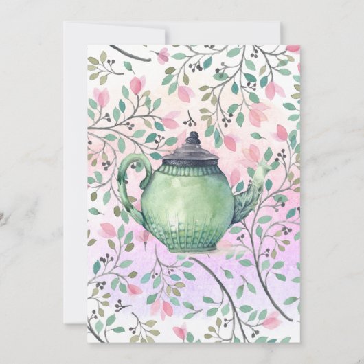 Elegant Baby shower Tea Party Teapot Floral Kaart (Achterkant)