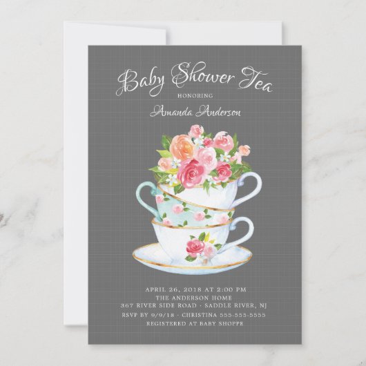 Elegant Baby shower Tea Uitnodiging (Voorkant)