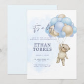 Elegant baby shower uitnodiging schattig beer (Voorkant / Achterkant)