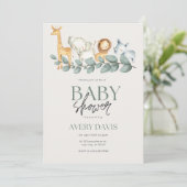 Elegant baby shower uitnodiging schattige dieren (Staand voorkant)