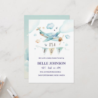 Elegant Baby shower Uitnodiging - Vliegtuigthema