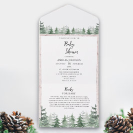 Elegant Baby shower Waterverf Pine-tree All In One Uitnodiging