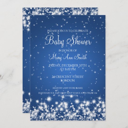 Elegant Baby shower Winter Sparkle Blue Kaart (Voorkant / Achterkant)