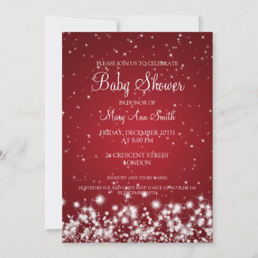 Elegant Baby shower Winter Sparkle Red Kaart (Voorkant)