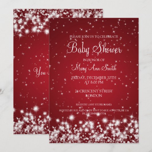 Elegant Baby shower Winter Sparkle Red Kaart (Voorkant / Achterkant)
