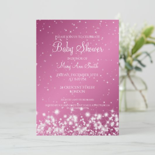 Elegant Baby shower Winter Sparkle roze Kaart (Staand voorkant)