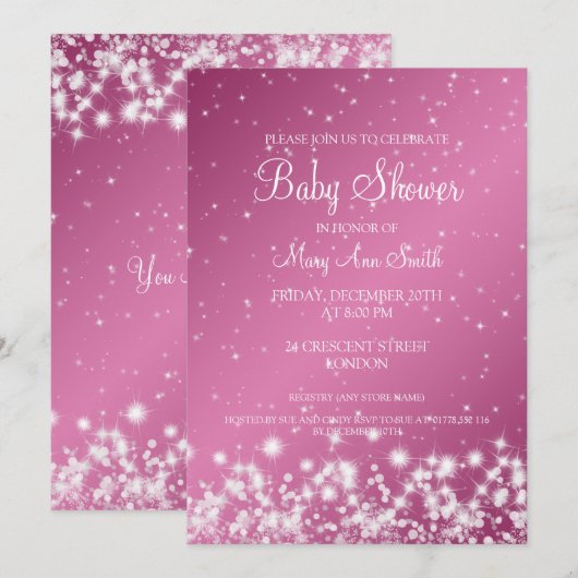 Elegant Baby shower Winter Sparkle roze Kaart (Voorkant / Achterkant)