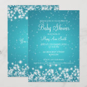 Elegant Baby shower Winter Sparkle Turquoise Kaart (Voorkant / Achterkant)