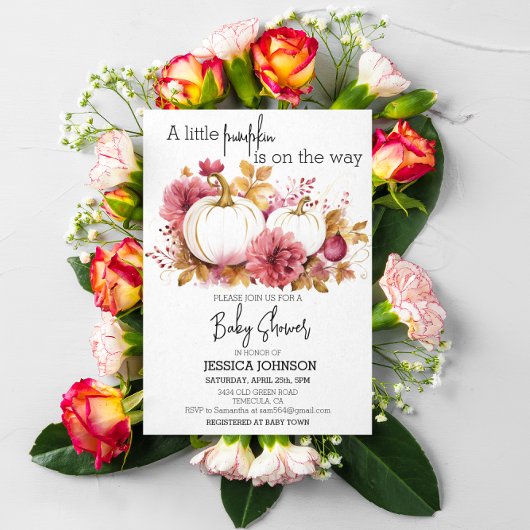 Elegant Baby shower Witte Roze Pompoenen Kaart