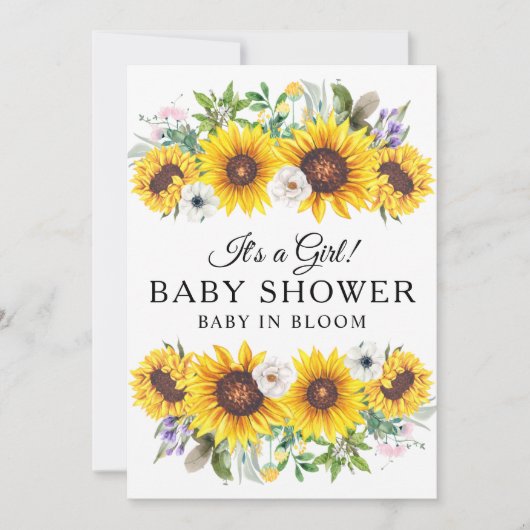 Elegant Baby shower Yellow Sunflower Flower Invit Kaart (Voorkant)