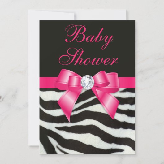 Elegant Baby shower Zebra Stripes Hot Pink Bow Kaart (Voorkant)
