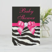 Elegant Baby shower Zebra Stripes Hot Pink Bow Kaart (Staand voorkant)