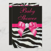 Elegant Baby shower Zebra Stripes Hot Pink Bow Kaart (Voorkant / Achterkant)